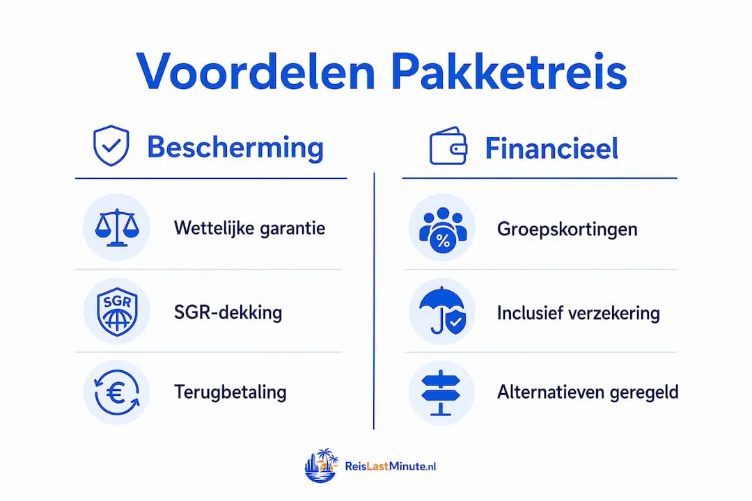 Infographic: De voordelen van een georganiseerde reis overzichtelijk verdeeld in twee groepen