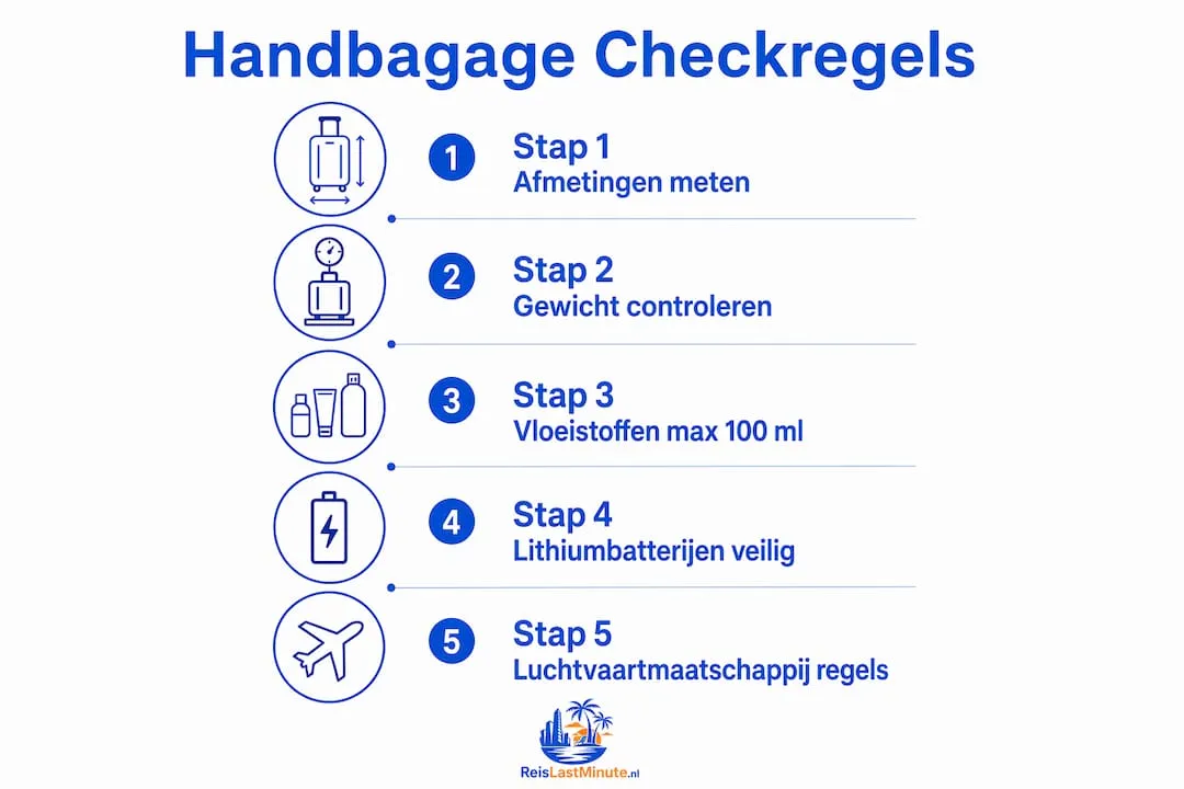 Overzichtelijke infographic: stap voor stap je handbagage goed geregeld