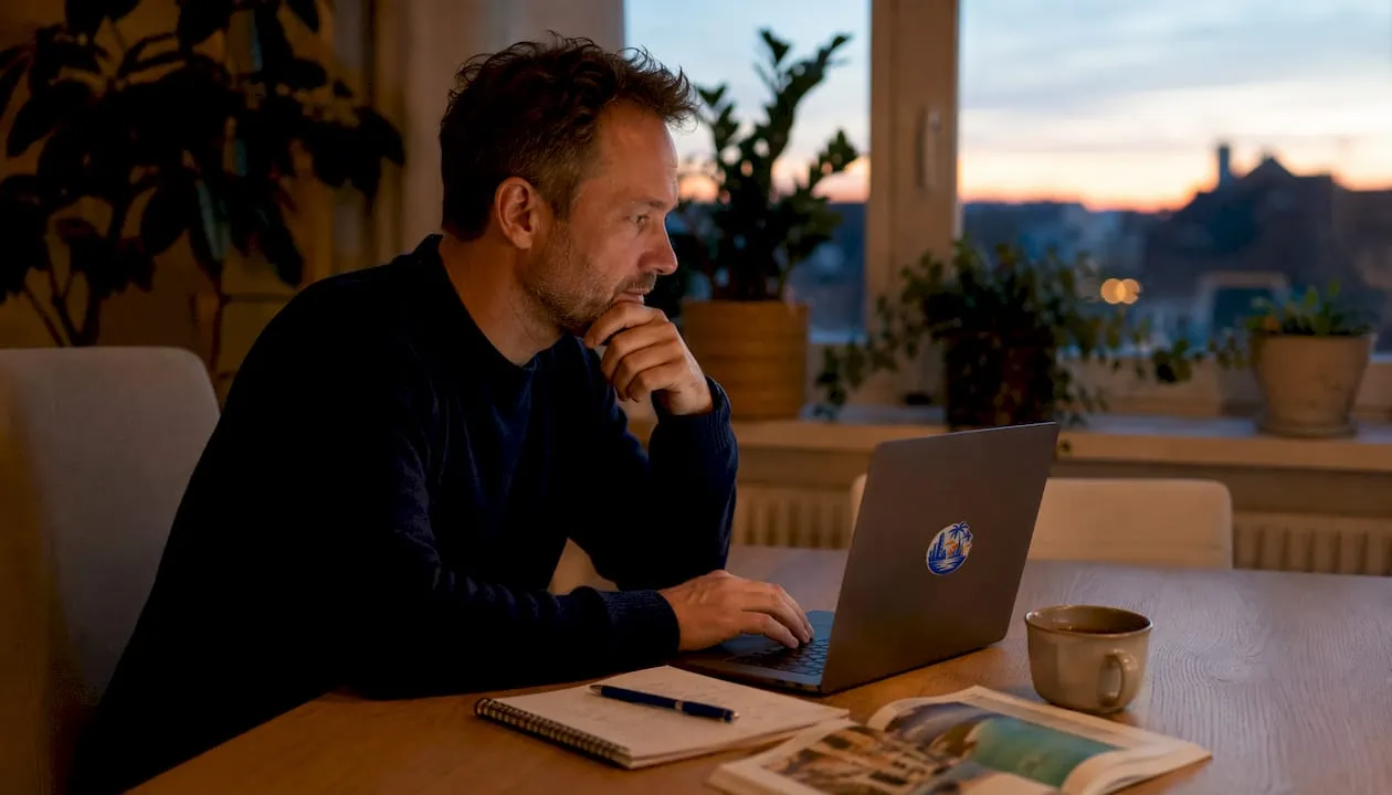 Iemand typt op zijn toetsenbord om meldingen voor vliegtickets in te stellen.