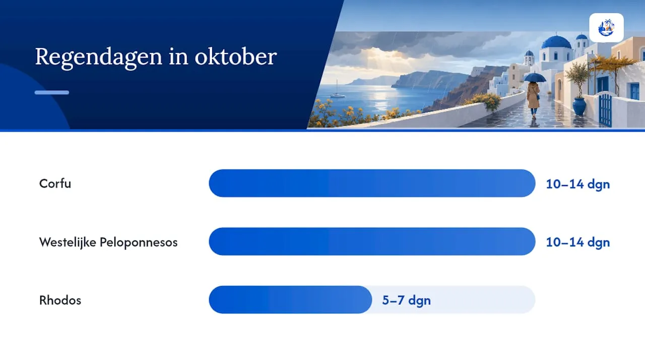 Overzichtsgrafiek van de temperatuur en neerslag op Griekse eilanden in oktober