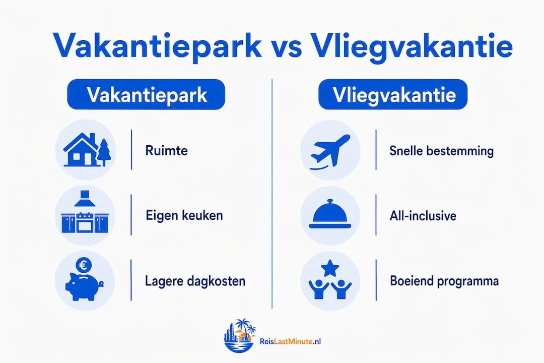 Infographic: de verschillen tussen een vakantiepark en een vliegvakantie op een rijtje