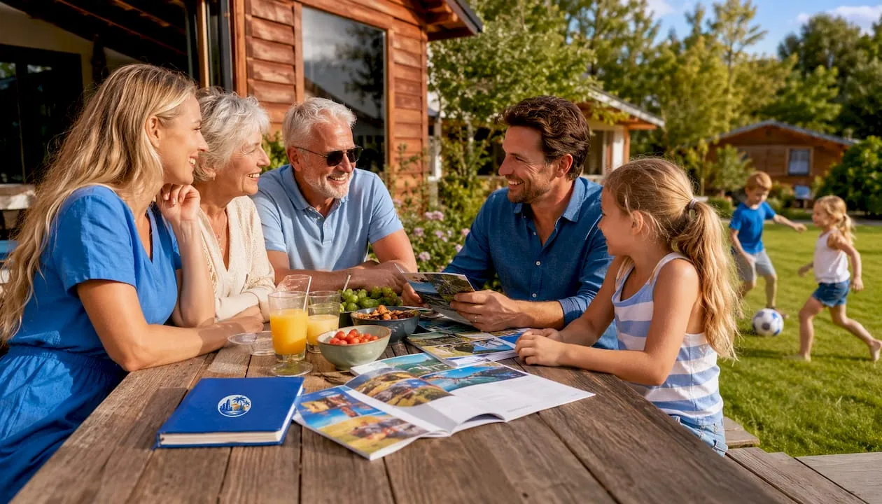Gezin geniet van een ruime bungalow op het vakantiepark
