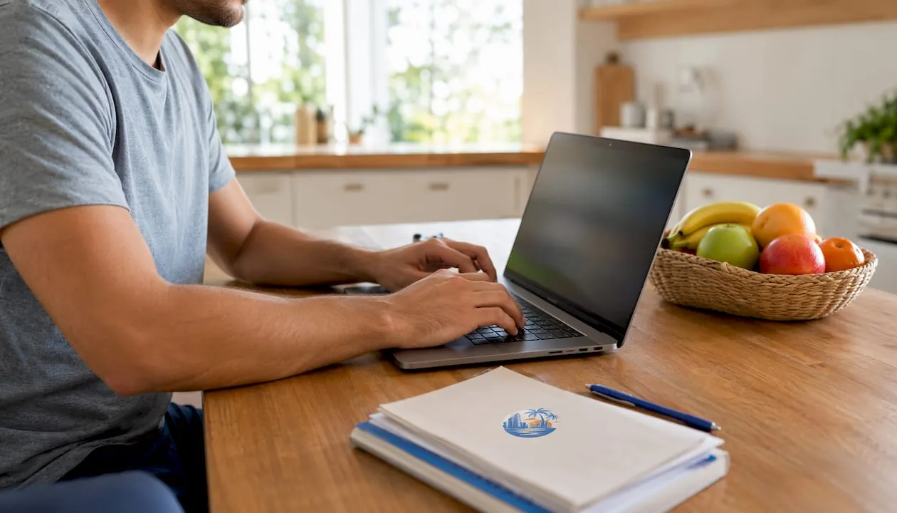 Detailfoto van handen die op een laptop een prijsalarm instellen