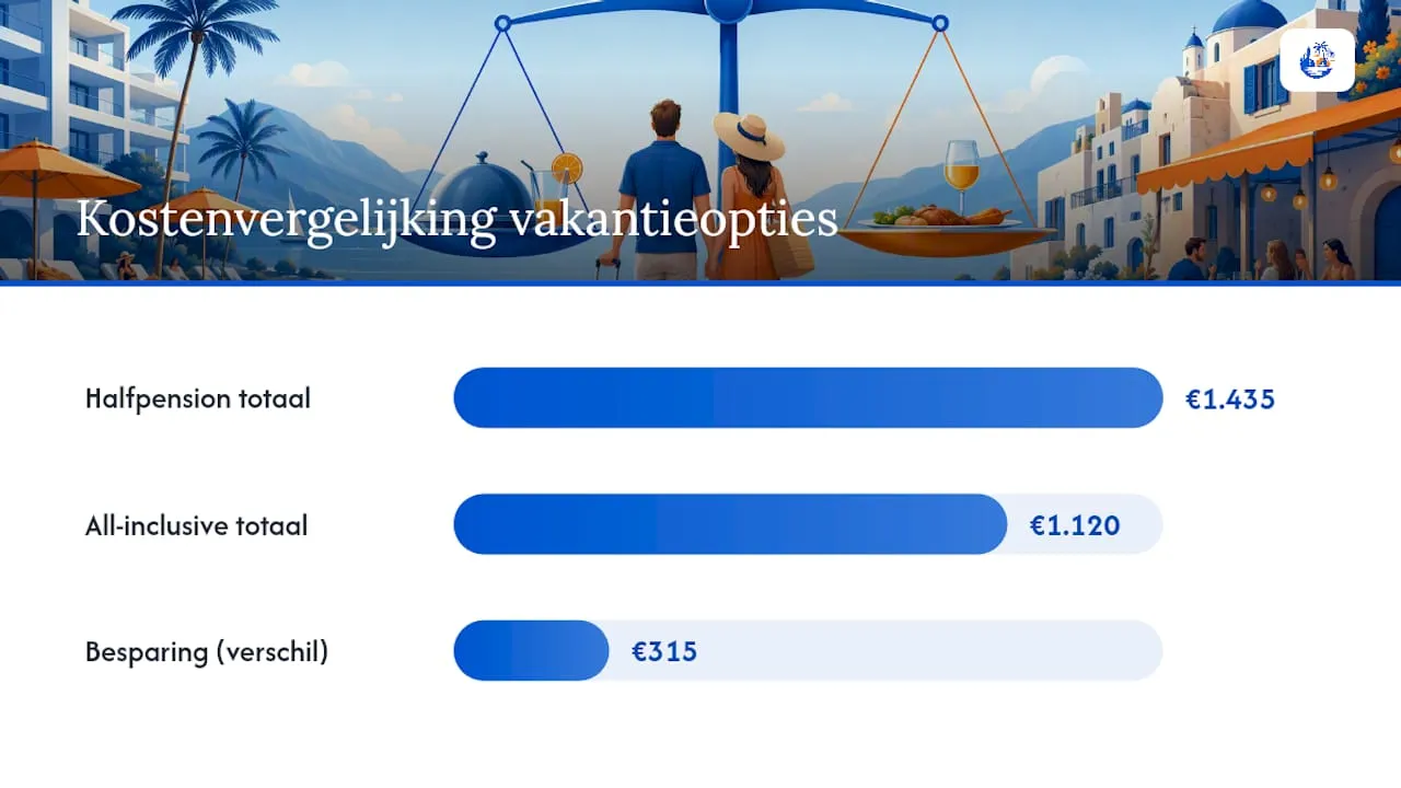 Diagram dat de kostenbesparing tussen all-inclusive en halfpension vergelijkt