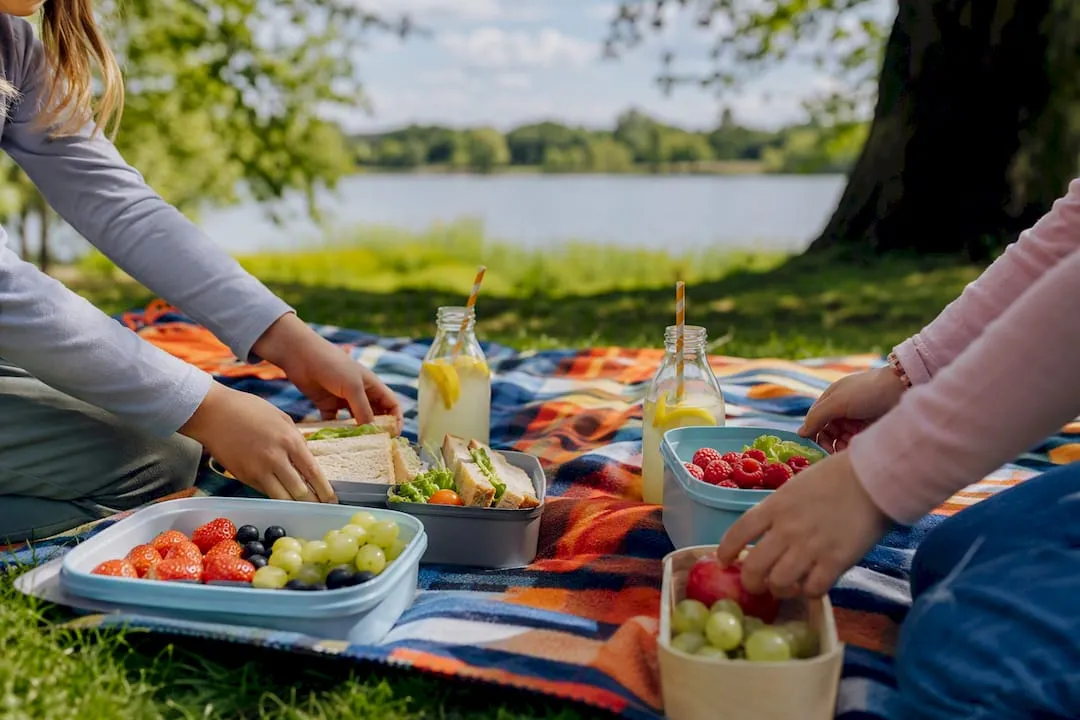 Picknick tijdens de vakantie met hapjes en drankjes buiten
