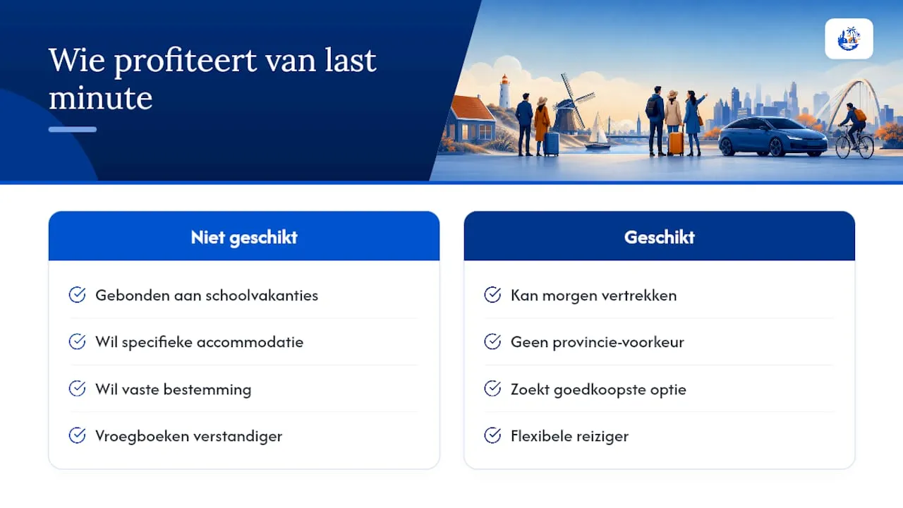 Waarom last minute niet voor iedereen de beste keuze is — overview diagram