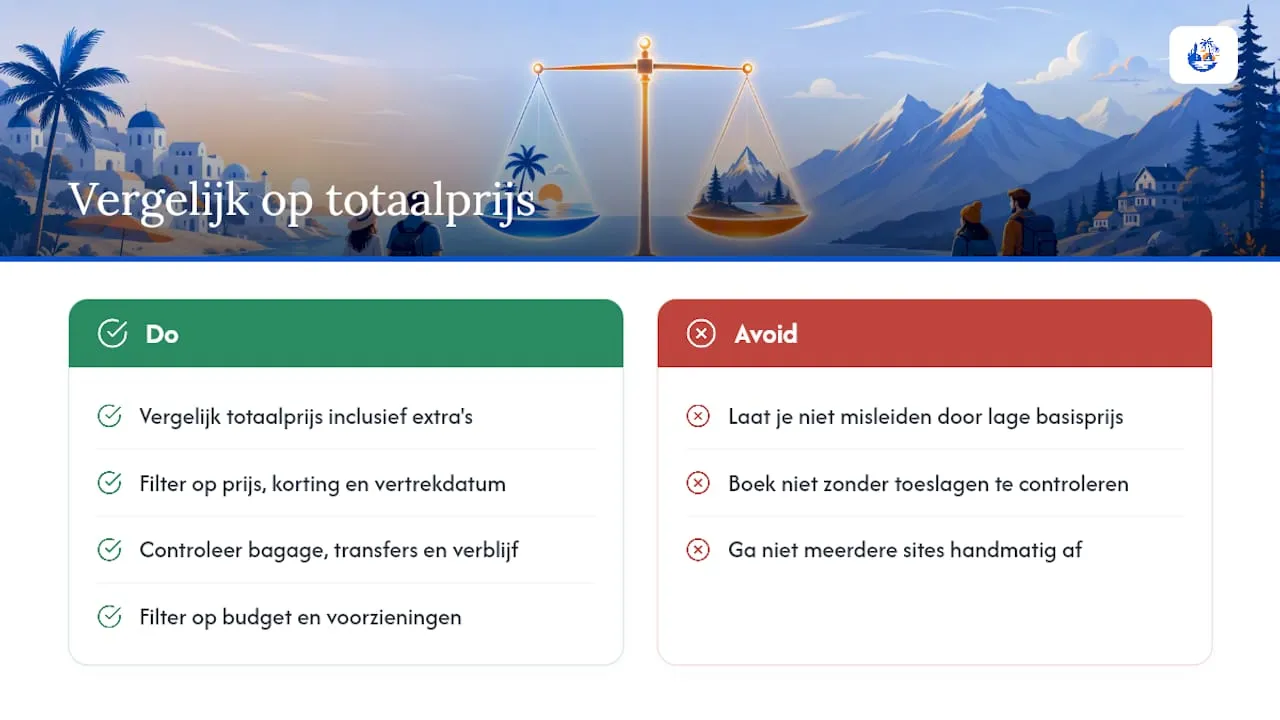 Vergelijk deals met totaalprijs, geen verrassingen achteraf — overview diagram