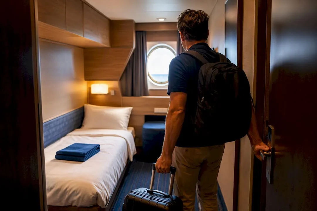 Compacte eenpersoonskajuit op het cruiseschip