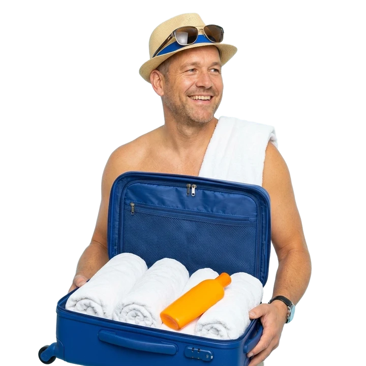 Bijna vertrek, pak je koffer!: Mark met koffer (naturistisch)